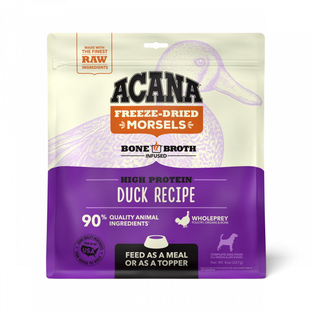 ACANA Freeze Dried Dog Food & Topper, Grain Free, High Protein, Fresh & Raw Animal Ingredients, Duck Recipe, Morsels
