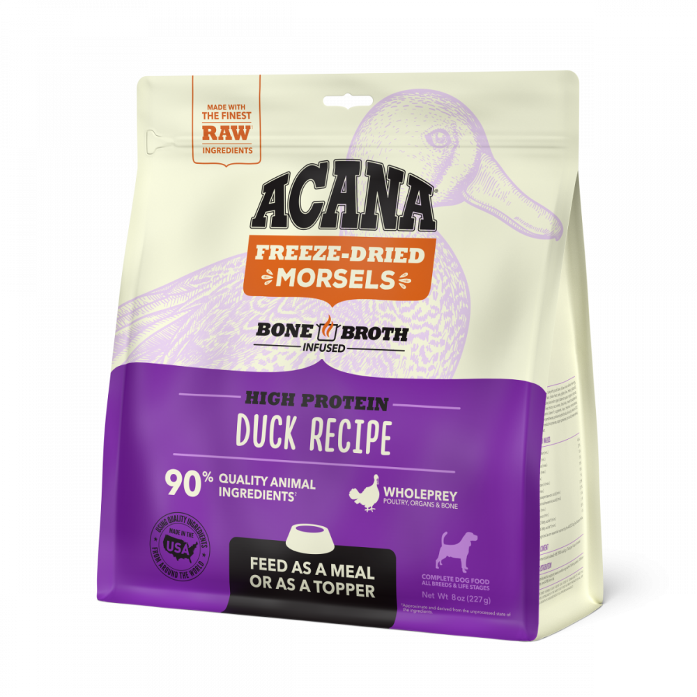 ACANA Freeze Dried Dog Food & Topper, Grain Free, High Protein, Fresh & Raw Animal Ingredients, Duck Recipe, Morsels