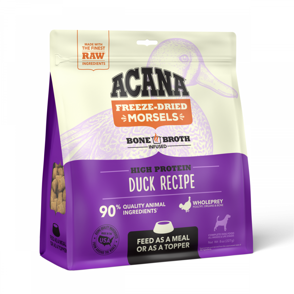 ACANA Freeze Dried Dog Food & Topper, Grain Free, High Protein, Fresh & Raw Animal Ingredients, Duck Recipe, Morsels