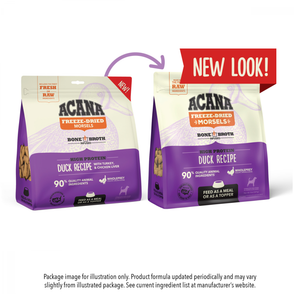 ACANA Freeze Dried Dog Food & Topper, Grain Free, High Protein, Fresh & Raw Animal Ingredients, Duck Recipe, Morsels