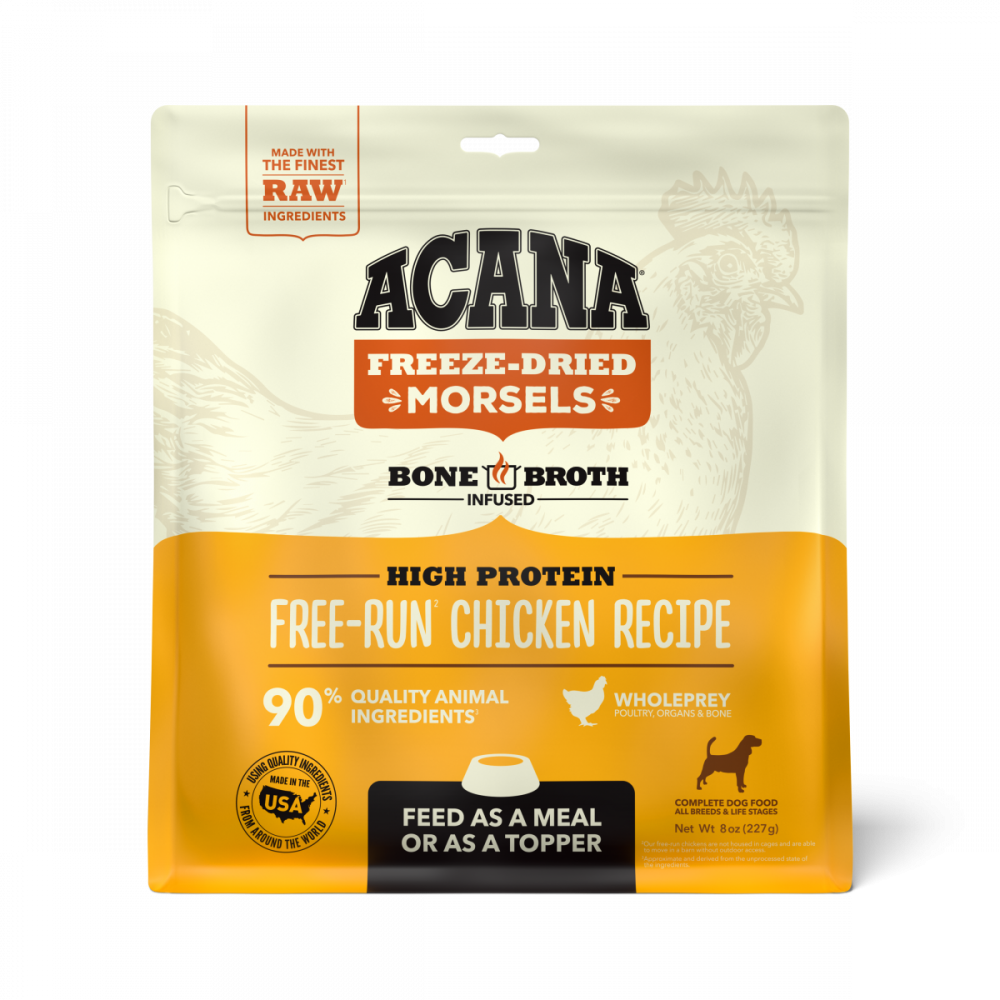 ACANA Freeze Dried Dog Food & Topper, Grain Free, High Protein, Fresh & Raw Animal Ingredients, Free Run Chicken Recipe, Morsels