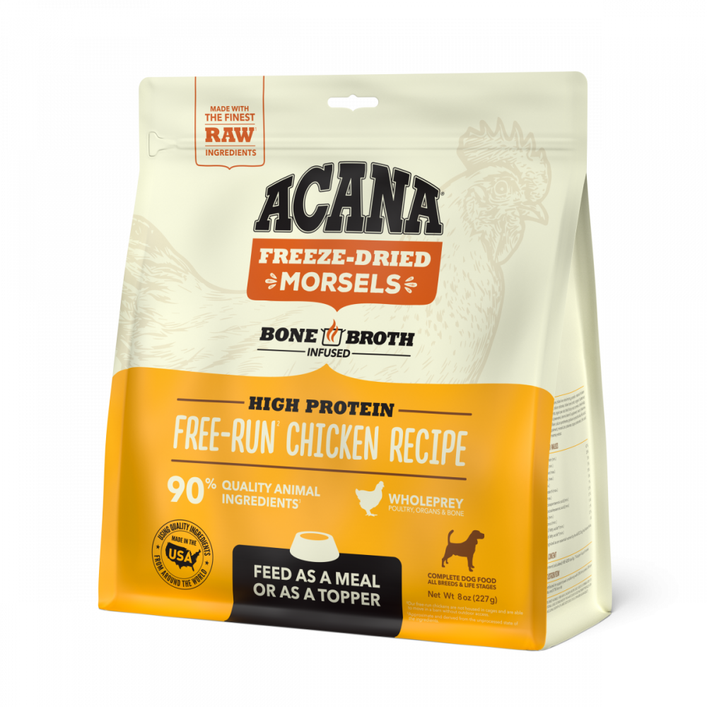 ACANA Freeze Dried Dog Food & Topper, Grain Free, High Protein, Fresh & Raw Animal Ingredients, Free Run Chicken Recipe, Morsels