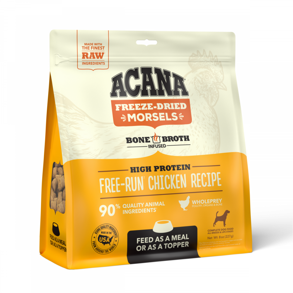 ACANA Freeze Dried Dog Food & Topper, Grain Free, High Protein, Fresh & Raw Animal Ingredients, Free Run Chicken Recipe, Morsels