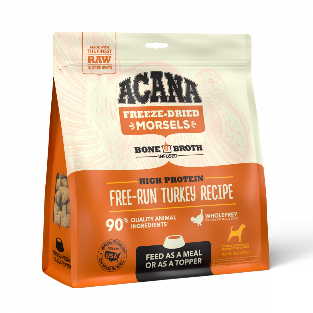 ACANA Freeze Dried Dog Food & Topper, Grain Free, High Protein, Fresh & Raw Animal Ingredients, Free-Run Turkey Recipe, Morsels