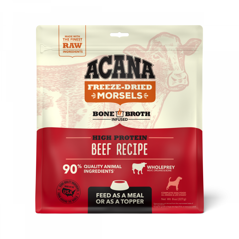 ACANA Freeze Dried Dog Food & Topper, Grain Free, High Protein, Fresh & Raw Animal Ingredients, Ranch-Raised Beef Recipe, Morsels