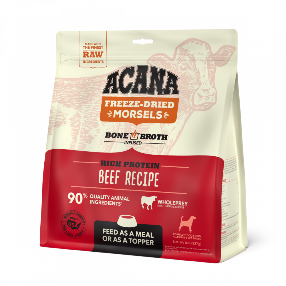 ACANA Freeze Dried Dog Food & Topper, Grain Free, High Protein, Fresh & Raw Animal Ingredients, Ranch-Raised Beef Recipe, Morsels