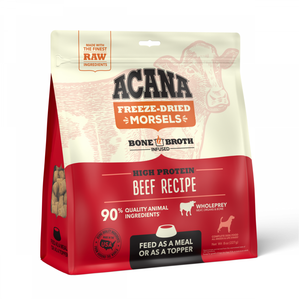 ACANA Freeze Dried Dog Food & Topper, Grain Free, High Protein, Fresh & Raw Animal Ingredients, Ranch-Raised Beef Recipe, Morsels