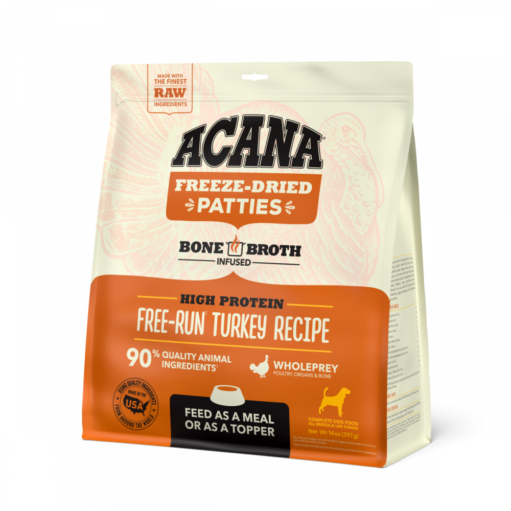 ACANA Freeze Dried Dog Food & Topper, Grain Free, High Protein, Fresh & Raw Animal Ingredients, Free-Run Turkey Recipe, Patties