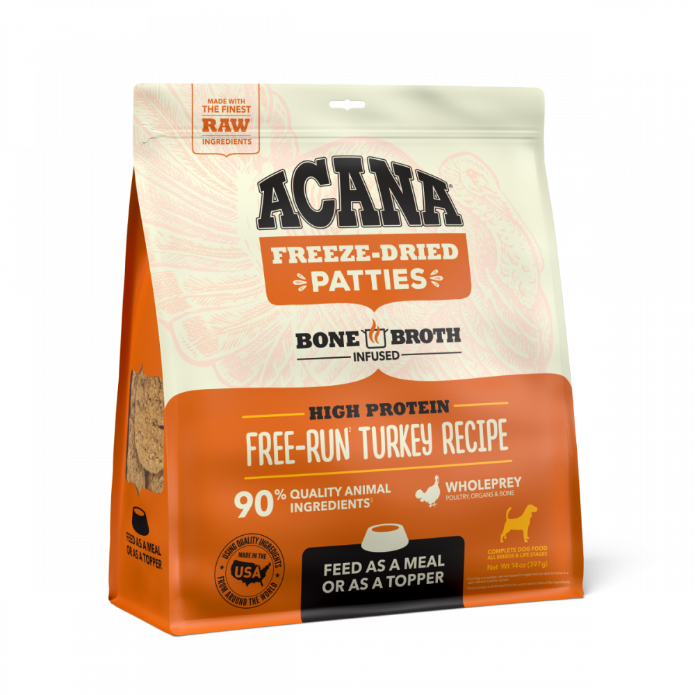 ACANA Freeze Dried Dog Food & Topper, Grain Free, High Protein, Fresh & Raw Animal Ingredients, Free-Run Turkey Recipe, Patties