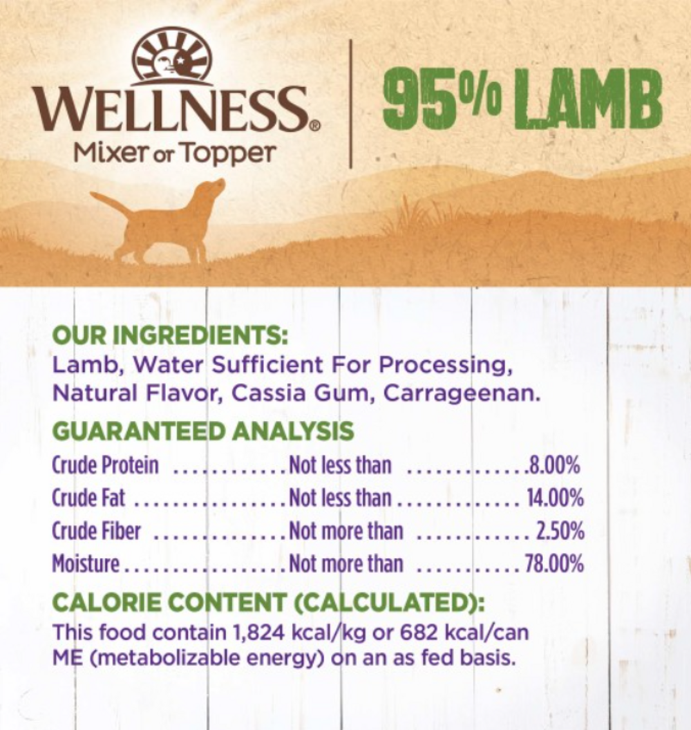 Wellness Natural Grain Free 95% Lamb Recipe Adult Wet Canned Dog Food