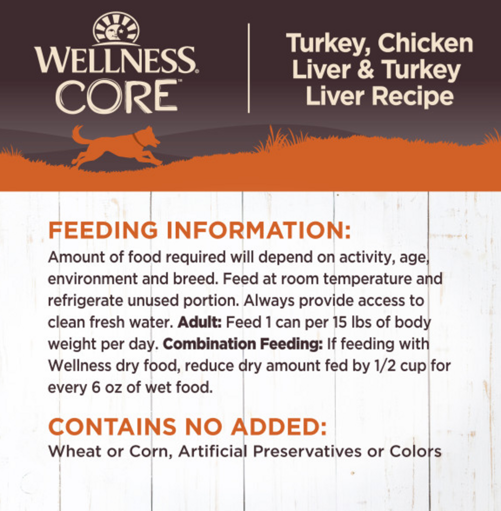 Wellness CORE Grain Free Natural Turkey, Chicken and Turkey Liver Recipe Wet Canned Dog Food