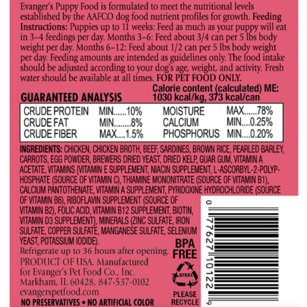 Evangers Classic Puppy and Underweight Dogs Canned Dog Food