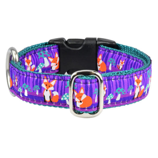 1″ Nocturnal – Fox and Mushroom Essential Buckle Martingale Dog Collar