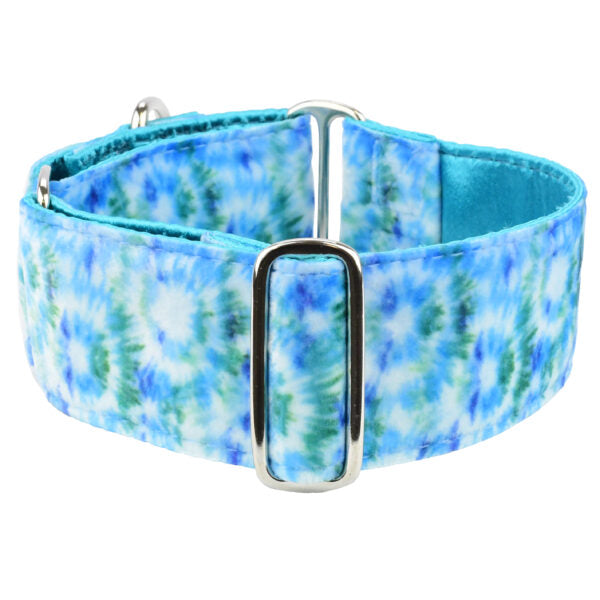 Teal Tie-Dye Swiss Velvet Buckle Martingale Dog Collar