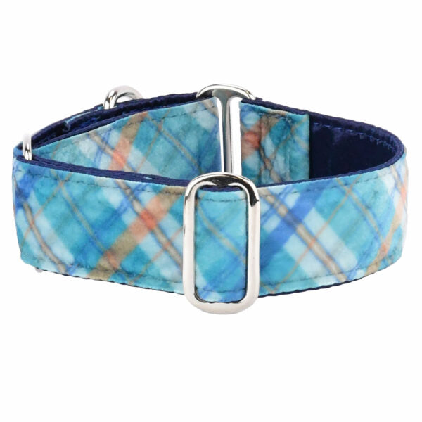 Blue Plaid Elite Velvet Martingale Dog Collar