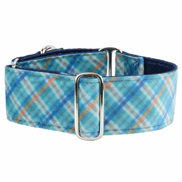 Blue Plaid Elite Velvet Buckle Martingale Dog Collar