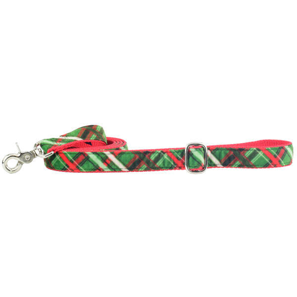 Christmas Plaid Green Velvet Dog Leash (1″ Only)