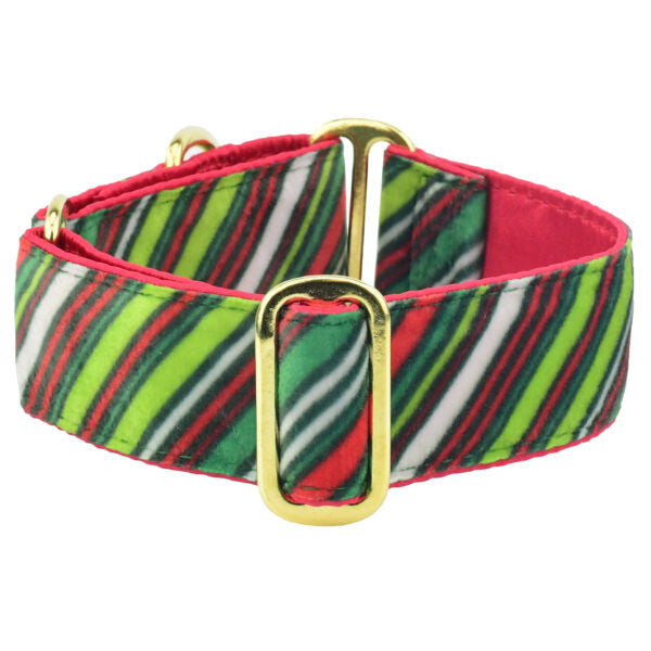 Christmas Stripes Elite Swiss Velvet Martingale Dog Collar