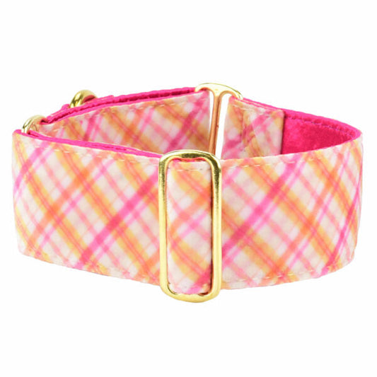 Pink Plaid Elite Velvet Buckle Martingale Dog Collar