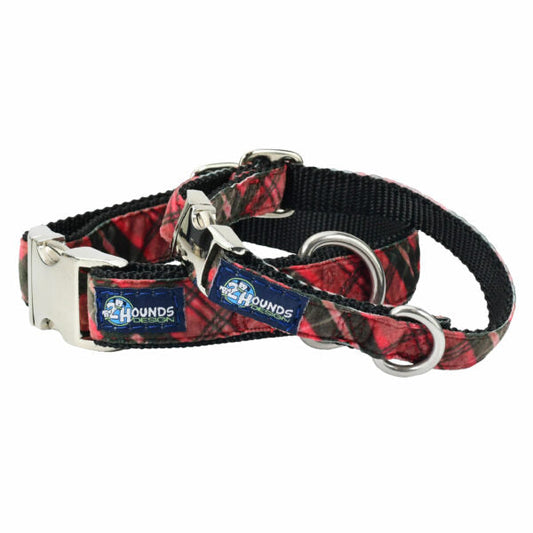 Classic Winter Plaid Velvet Essential Buckle Martingale Dog Collar