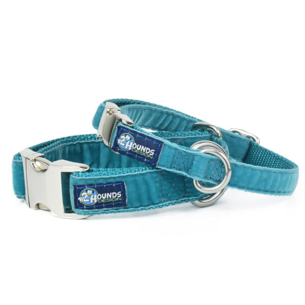 Teal Velvet Essential Martingale Dog Collar