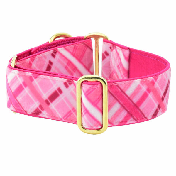 Very Pink Plaid Elite Velvet Buckle Martingale Dog Collar