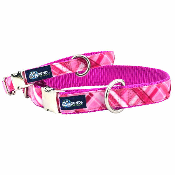 Very Pink Plaid Velvet Essential Buckle Martingale Dog Collar