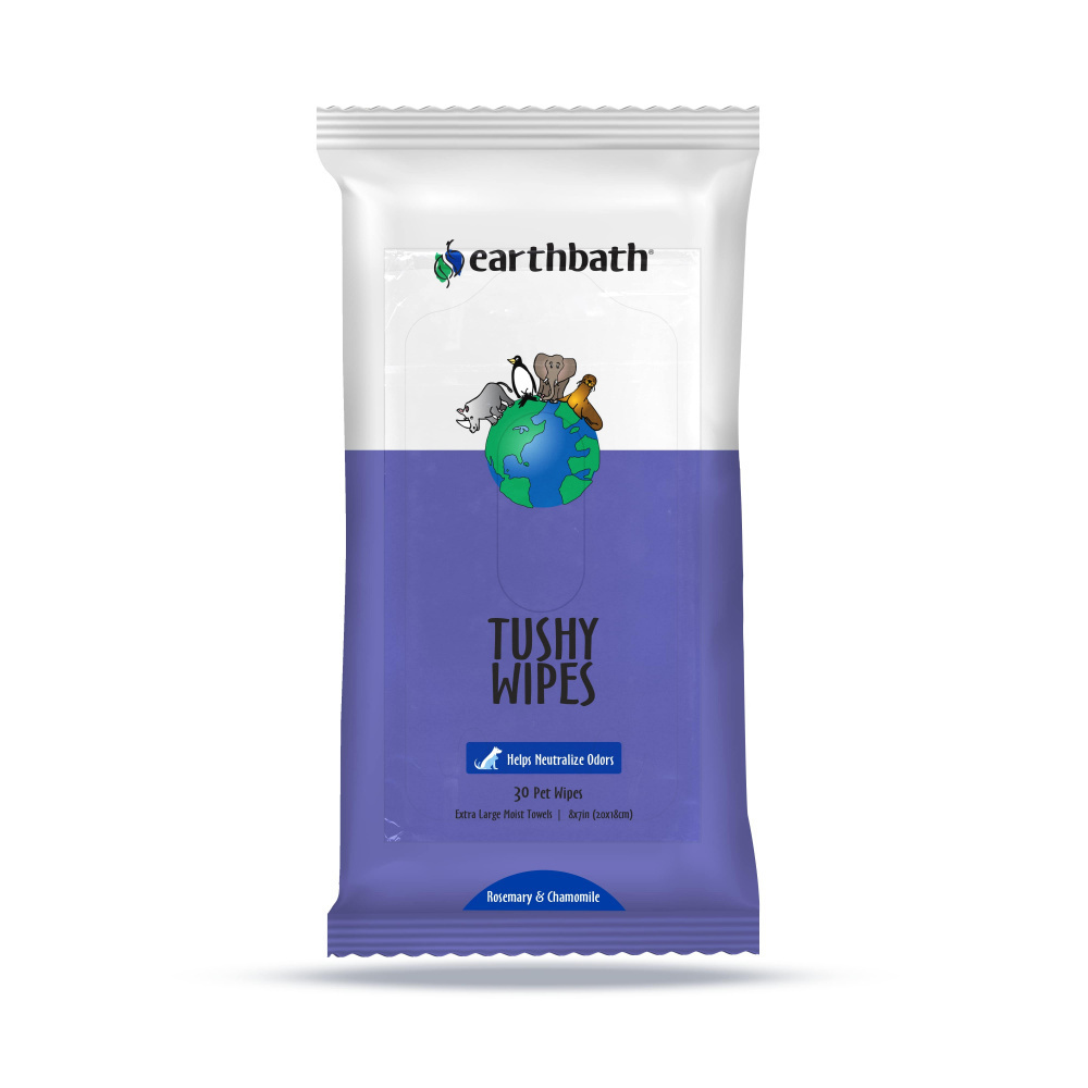 Earthbath Tushy Wipes Rosemary & Chamomile Odor-Eating Enzymes & Baking Soda Plant-Based Wipes