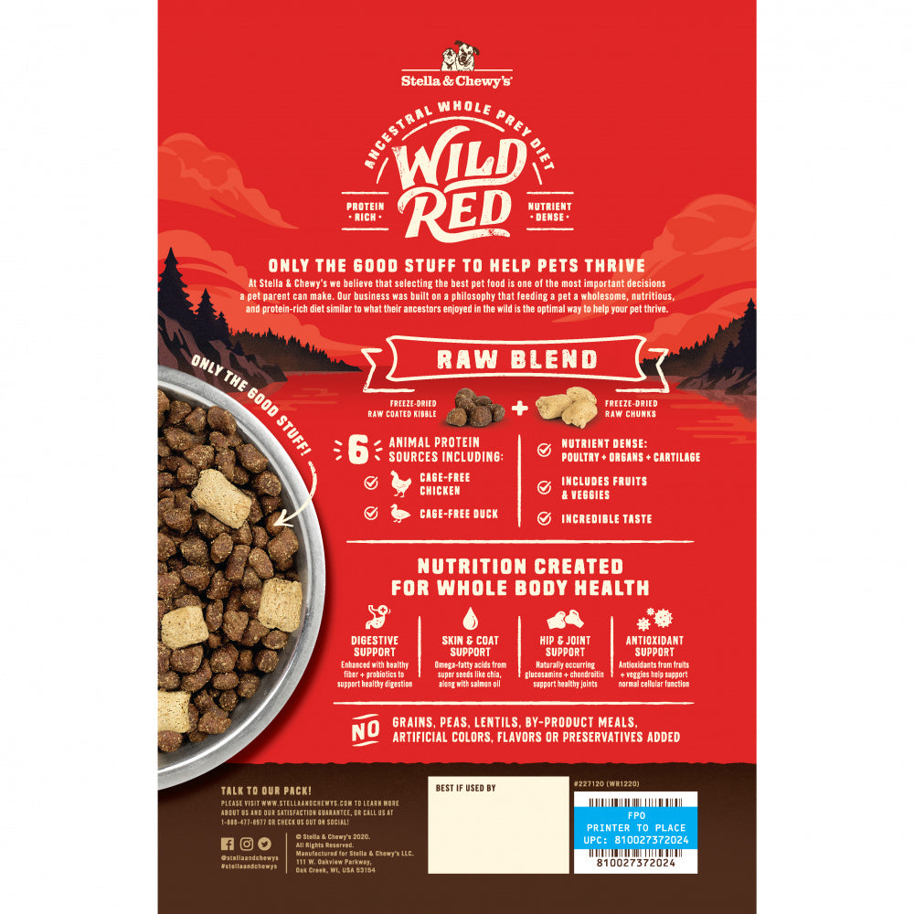 Stella & Chewy's Wild Red Dry Dog Food Raw Blend High Protein Grain &  Legume Free Prairie Recipe