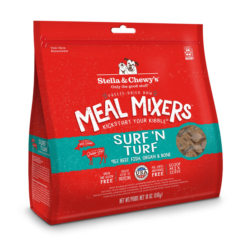 Stella & Chewys Freeze Dried Grain Free Raw Surf & Turf Meal Protein Rich Mixer Dog Food Topper for Small & Large Breeds