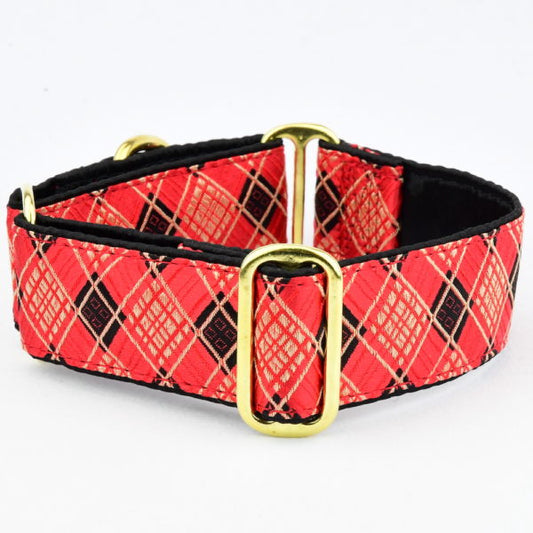 Red Argyle Martingale Dog Collar