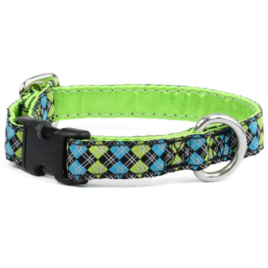 5/8″ Argyle Turquoise and Green Dog Collar