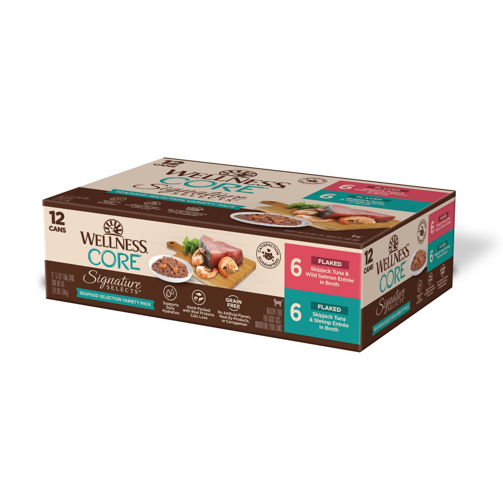 Wellness CORE Signature Selects Flaked Seafood Selection Natural Canned Grain Free Cat Food Variety Pack