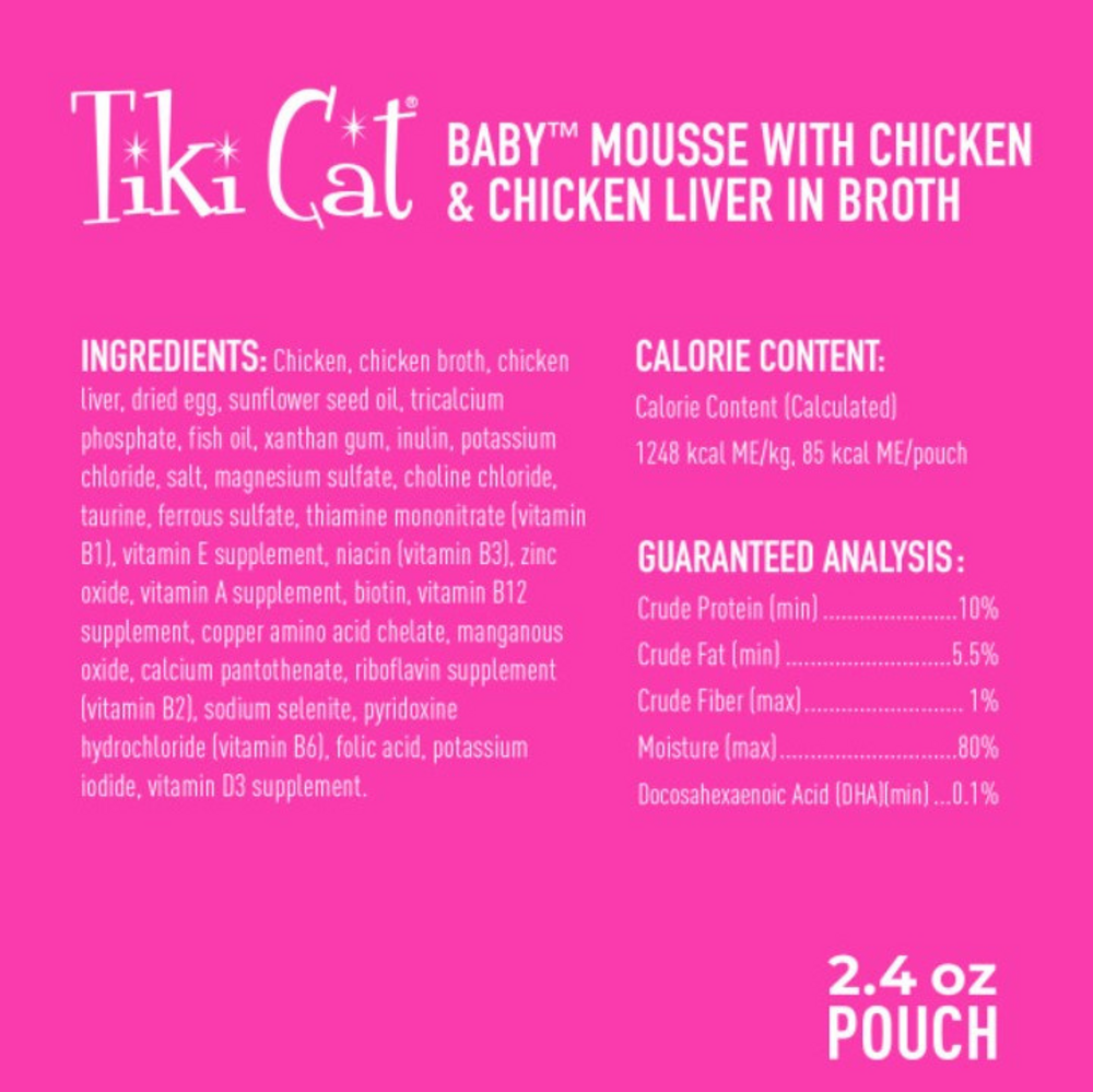 Tiki Cat Baby Mousse Chicken & Chicken Liver Wet Cat Food for Kittens Food Pouch