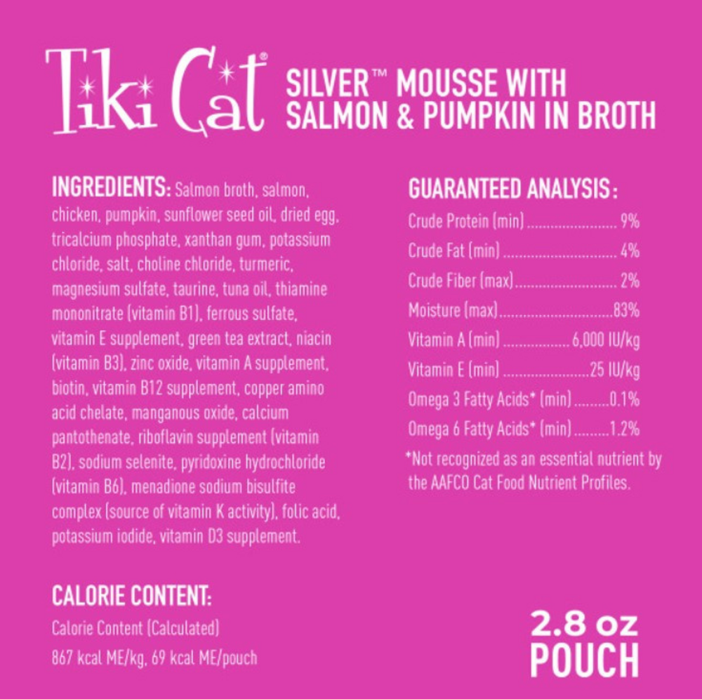 Tiki Cat Silver Mousse Salmon & Pumpkin Wet Cat Food for Senior Cats Food Pouch