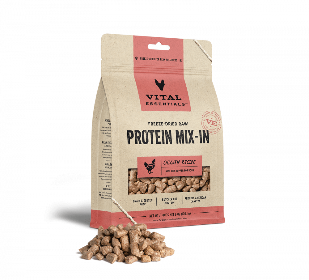 Vital Essentials Freeze Dried Raw Protein Mix In Chicken Recipe Mini Nibs Topper for Dogs