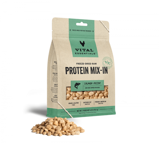 Vital Essentials Freeze Dried Raw Protein Mix In Salmon Recipe Mini Nibs Topper for Dogs