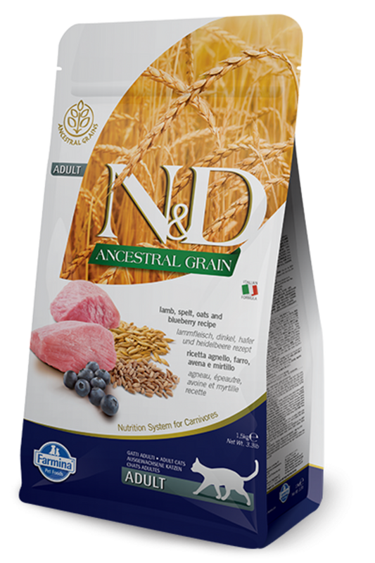 Farmina N&D Natural & Delicious Low Grain Adult Lamb & Blueberry Dry Cat Food