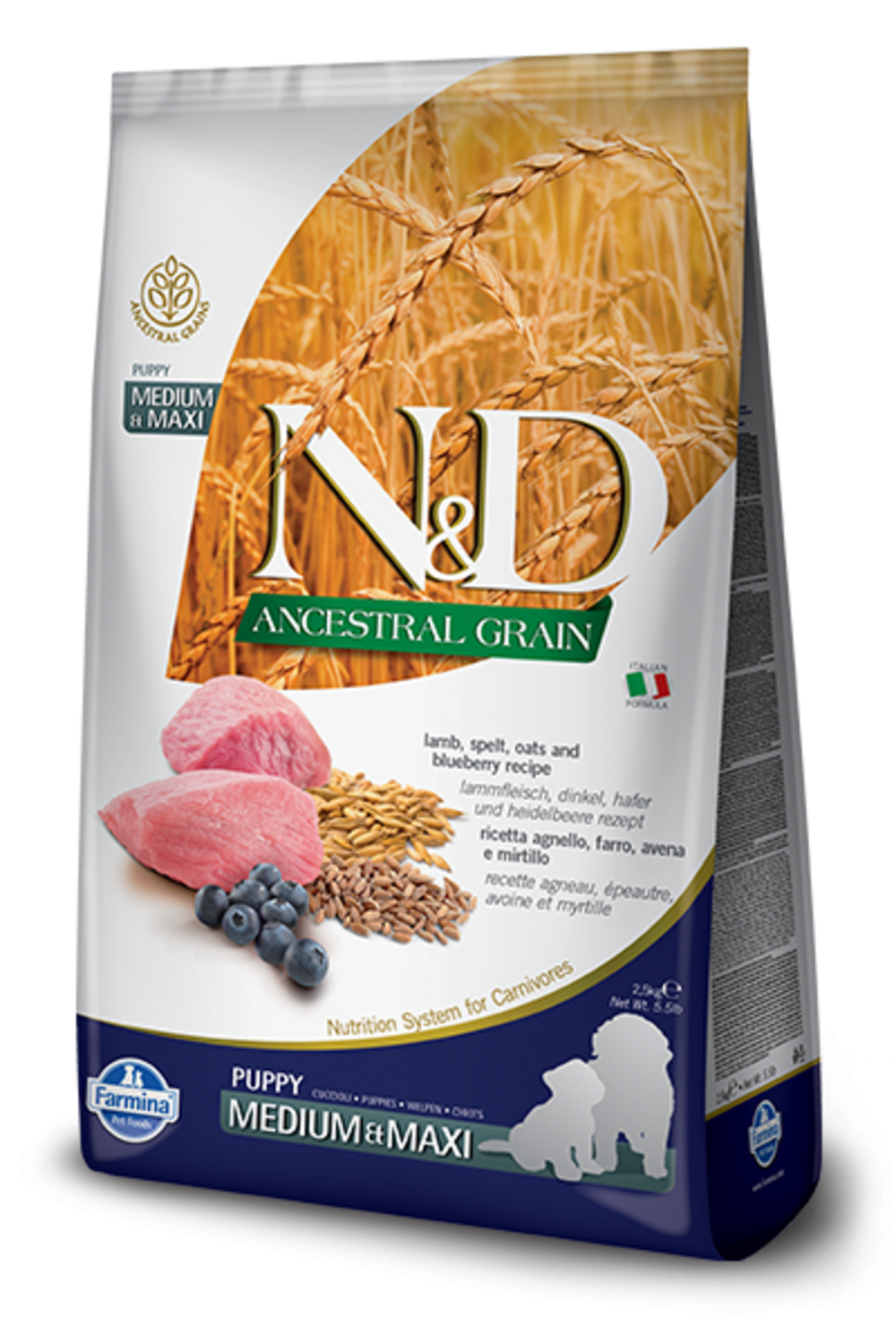 Farmina N&D Natural & Delicious Low Grain Medium & Maxi Puppy Lamb & Blueberry Dry Dog Food