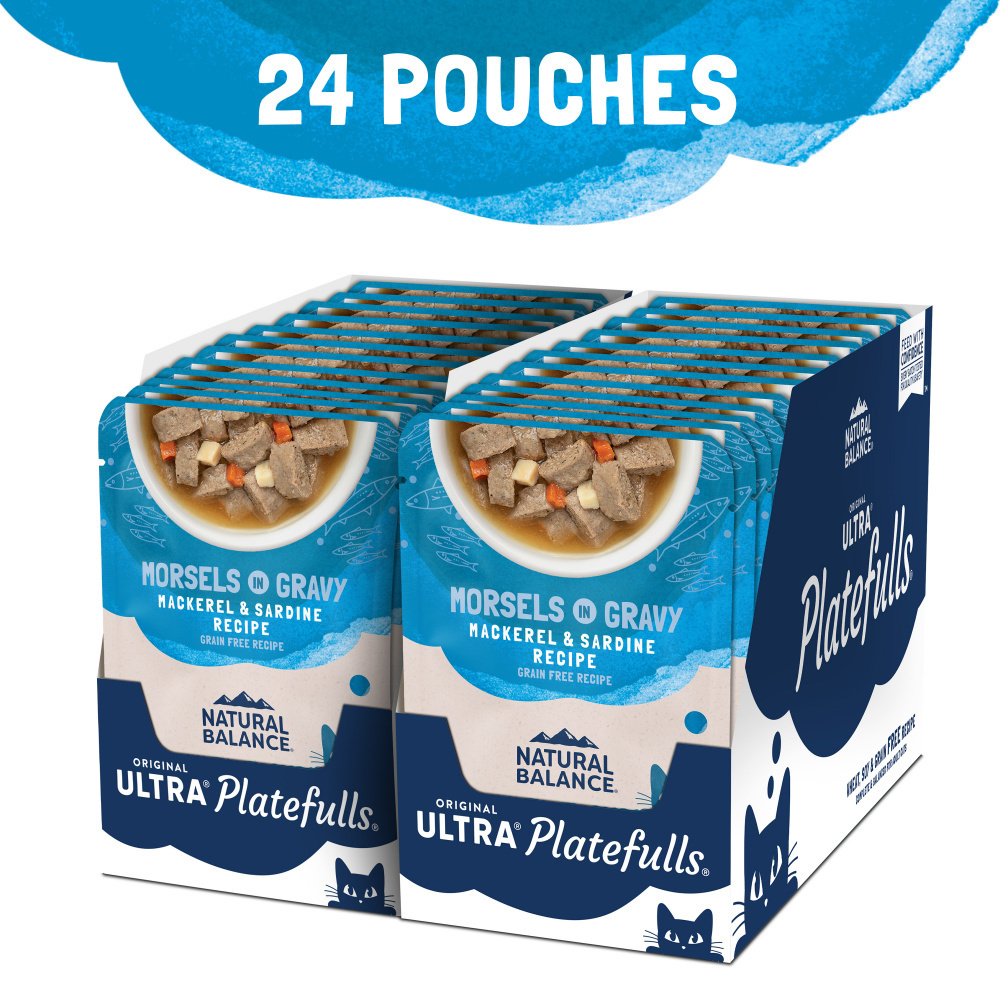 Natural Balance Original Ultra Platefulls Mackerel & Sardine Recipe Morsels in Gravy Wet Cat Food Pouches