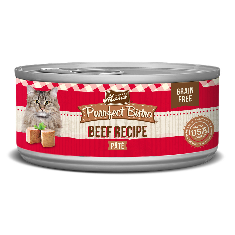 Merrick Purrfect Bistro Grain Free Premium Soft Canned Pate Adult Wet Cat Food, High Protein Beef Recipe