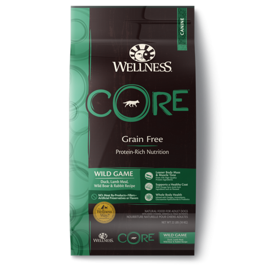 Wellness CORE Grain Free Natural Wild Game Duck, Turkey, Wild Boar and Rabbit Recipe Dry Dog Food