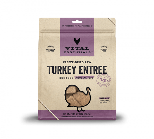 Vital Essentials Freeze Dried Grain Free Turkey Mini Patties Entree for Dogs Food