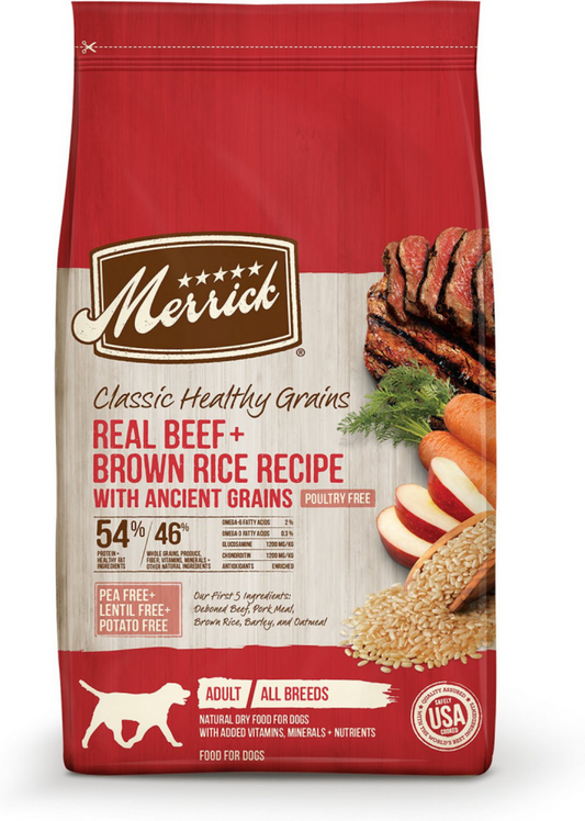 Merrick Healthy Grains Premium Adult Dry Dog Food, Wholesome And Natural Kibble With Beef And Brown Rice