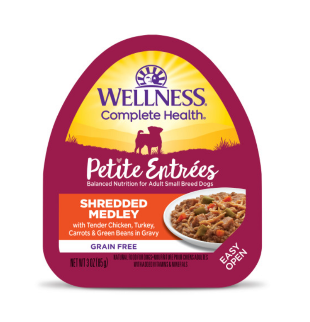 Wellness Small Breed Natural Petite Entrees Shredded Medley with Tender Chicken, Turkey, Carrots and Green Beans Dog Food Tray