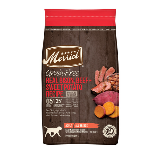 Merrick Premium Grain Free Dry Adult Wholesome And Natural Kibble With Beef, Bison And Sweet Potato