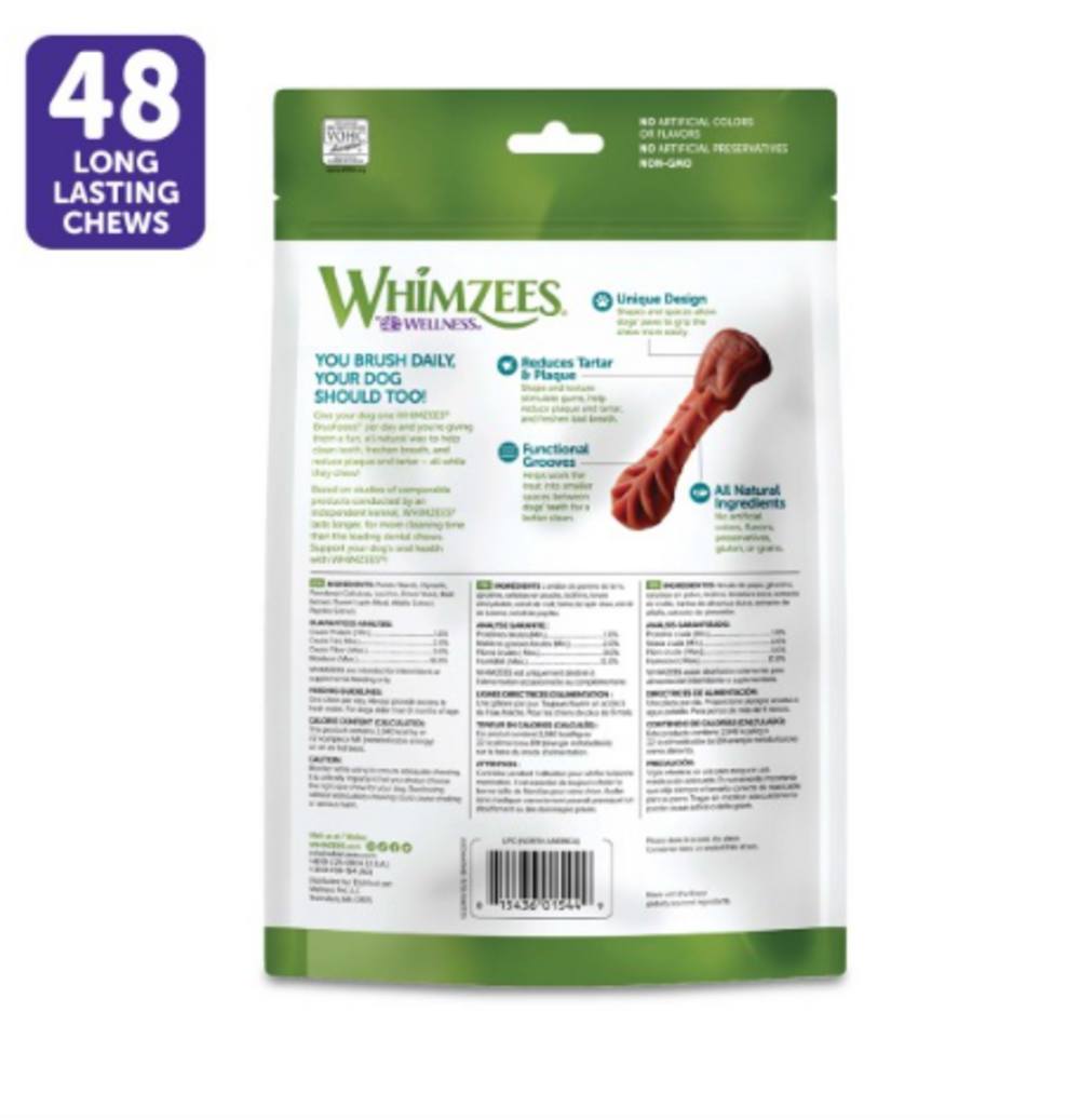 Whimzees Brushzees Natural Daily Dental Extra Small Breed Dog Treats