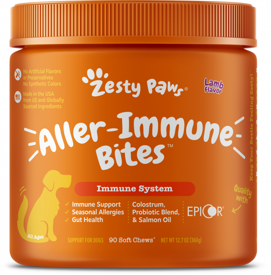 Zesty Paws Aller-Immune Bites for Seasonal Allergies Lamb Flavor Immune Function Sensitive Skin & Gut Health for Dogs