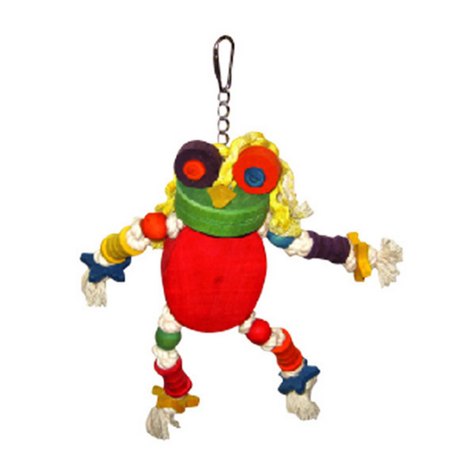 A&E Happy Beaks Silly Wooden Frog Bird Toy Bird Cage Accessory