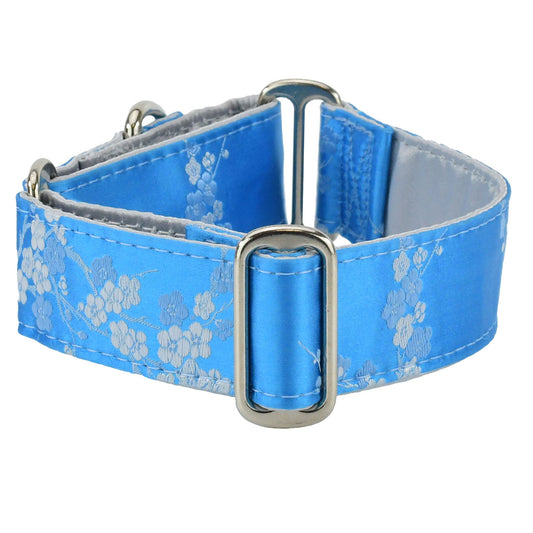 Cherry Blossoms Sky Blue – Silk Brocade Dog Collar